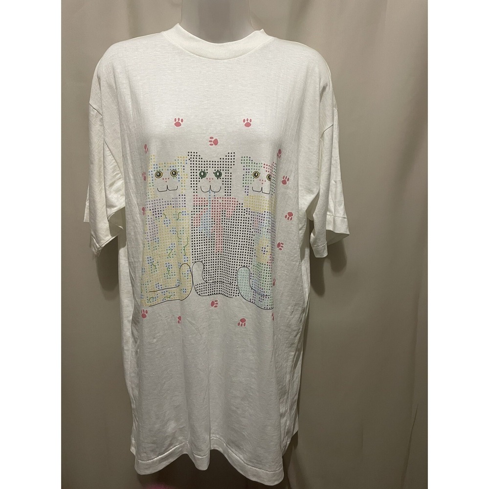 Vintage 90s Chintz Cats " Paintables" Tee Cat Shirt Size L Single Stitch